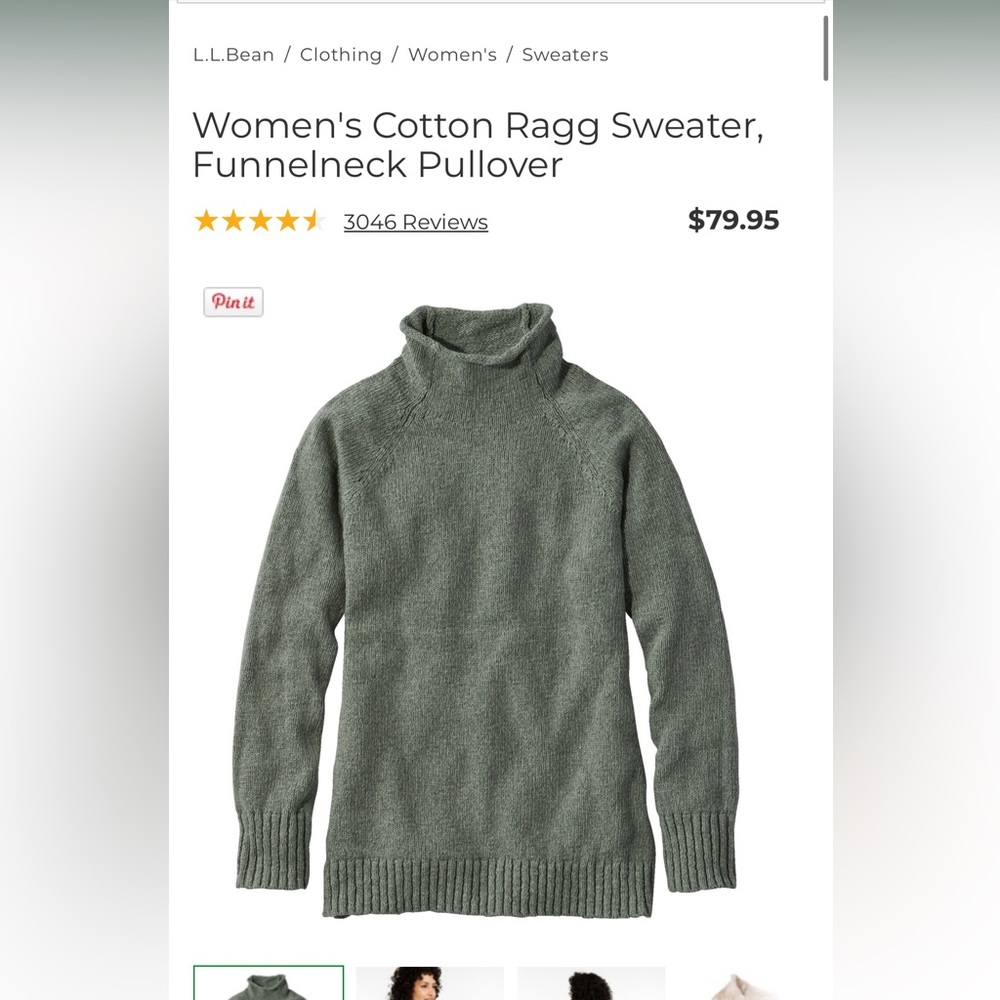 L.L. Bean Women’s Cotton Ragg Sweater, Funnelneck Pullover